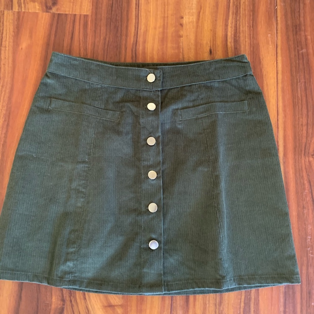 Army green button down mini skirt